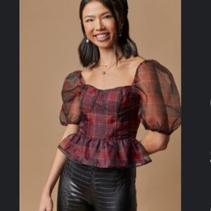 Francesca’s Andy Plaid Puff Sleeve Blouse